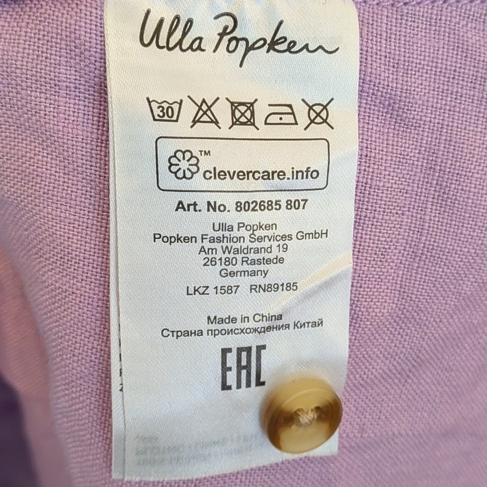 Ulla Popken Lavender 100% Linen Short Sleeve Button Down Shirt Plus Size 20/22 - Picture 4 of 7